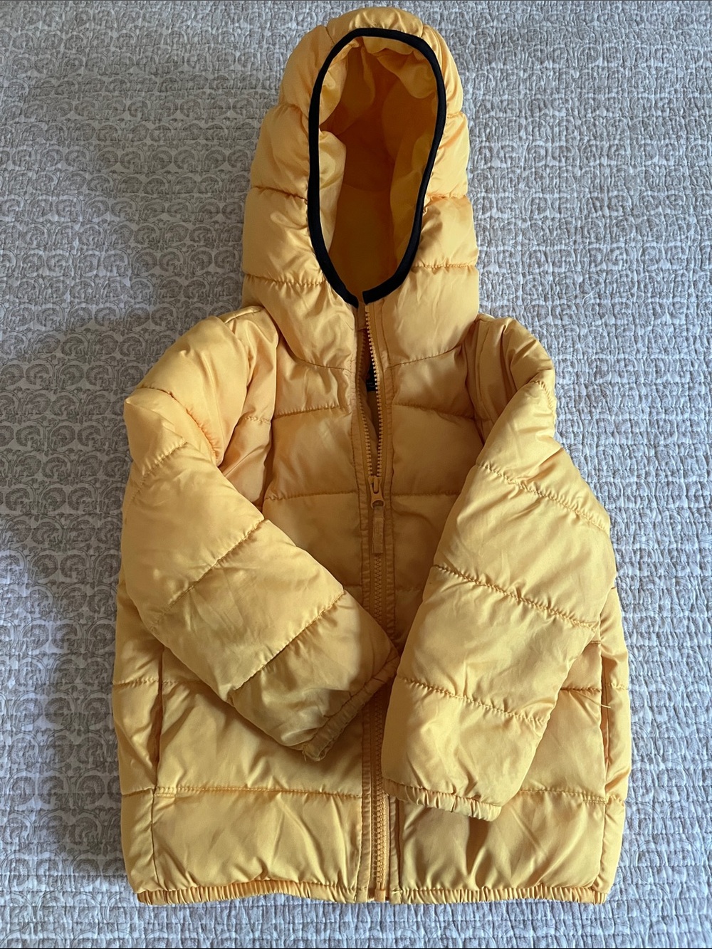 The Children's Place Yellow Hooded Puffer Jacket with Black Trim